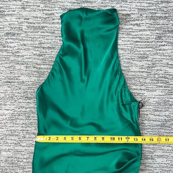New Amanda Uprichard x Revolve Samba Gown in 100% Silk Small Emerald Dark Green - Picture 10 of 15